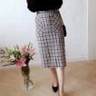 Band-waist Plaid Midi Skirt