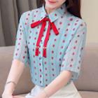 Ladybug Print Short-sleeve Bow-tie Chiffon Blouse