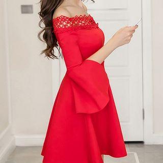 Lace Panel Off-shoulder Midi Dress