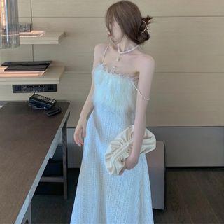 Faux Pearl Strap Fluffy A-line Dress