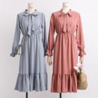 Tie-neckline Ruffled-trim Midi Dress