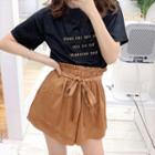 Short-sleeve Letter Print T-shirt / Waist-tie Skort