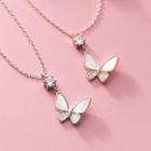 Ss925 Sterling Silver Rhinestone Butterfly Pendant Necklace