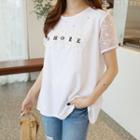 Lace Short-sleeve Beaded Lettering T-shirt