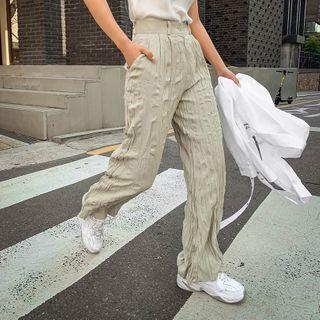 Crinkled Wide-leg Dress Pants