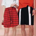Couple Matching Contrast Trim Shorts / Plaid Skirt