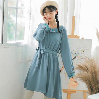 Flower Embroidered Peter Pan Collar Long-sleeve Dress
