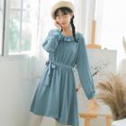 Flower Embroidered Peter Pan Collar Long-sleeve Dress