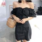 Lace Up Front Off Shoulder Short Sleeve Dress
