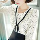 Round-neck Frill-trim Patterned Blouse
