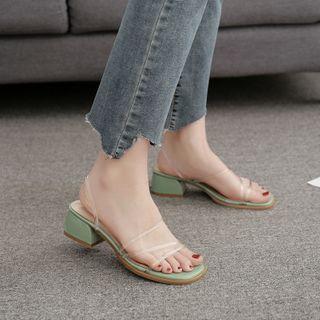 Pvc Strap Chunky Heel Slide Sandals