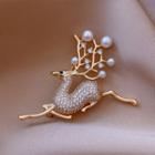 Deer Rhinestone Faux Pearl Brooch 1 Pair - Gold - One Size