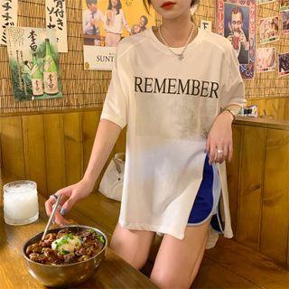 Plain Lettering Slit T-shirt