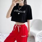 Lettering Heart Print Cropped T-shirt / Sweatpants