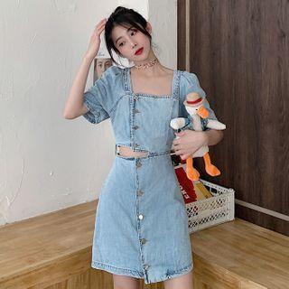 Short-sleeve Denim Cut-out Mini A-line Dress