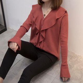 Ruffled Bell-sleeve Knit Top