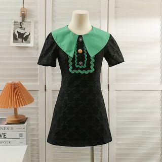 Patchwork Ribbon-pattern Mini Dress