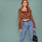 Leopard Print Bell-sleeve Cropped Top
