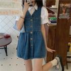 Short-sleeve Polo Collar Shirt / Sleeveless Denim Tank Dress
