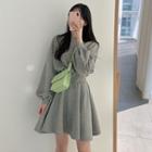 Long-sleeve Plain Mini Dress Gray - One Size