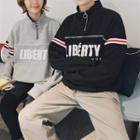Couple Matching Lettering Half Zip Mock Neck Pullover