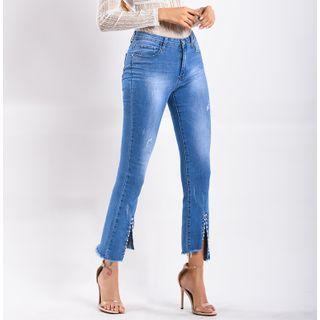 Asymmetrical Hem Cropped Boot-cut Jeans