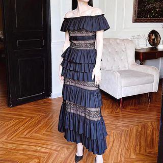 Off-shoulder Tiered Midi Mermaid Cocktail Dress