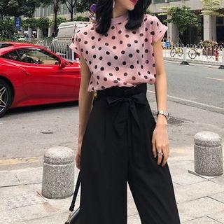 Cap-sleeve Chiffon Top / Wide Leg Pants