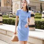 Short-sleeve Knot Front Sheath Dress