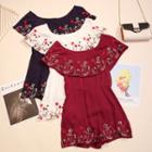 Embroidered Ruffle Playsuit