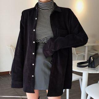 Long-sleeve Corduroy Shirt Black - One Size