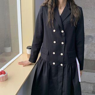 Long-sleeve Double Breast Plain Dress