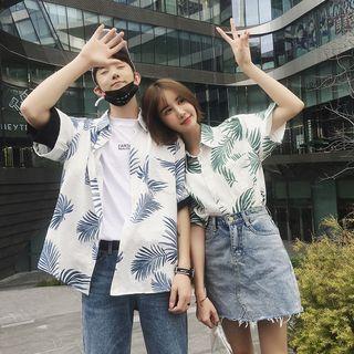 Couple Matching Short-sleeve Leaf Print Shirt