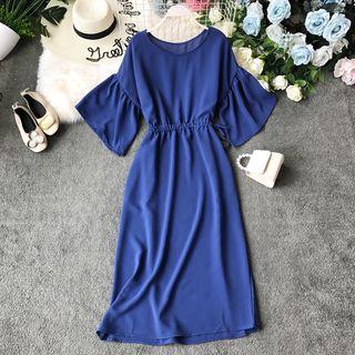 Round-neck Drawstring Chiffon Dress