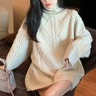 Cable Knit Turtleneck Sweater Almond - One Size