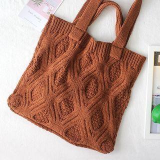 Plain Cable-knit Tote Bag