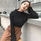 Dotted Mock Neck Long Sleeve Blouse