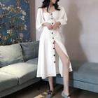 Square-neck Balloon-sleeve Midi Dress