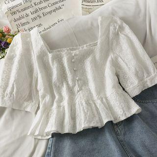 Eyelet Embroidered Ruffled Crop Blouse