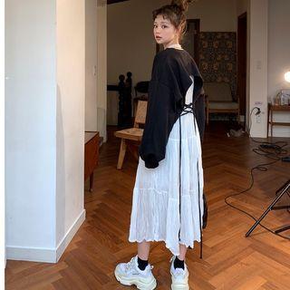 Long-sleeve Midi Chiffon Dress / Open Back Pullover