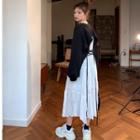 Long-sleeve Midi Chiffon Dress / Open Back Pullover