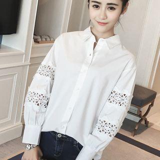 Puff-sleeve Crochet Lace Panel Shirt
