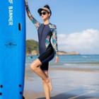 Long-sleeve Floral Print Half-zip Swimsuit