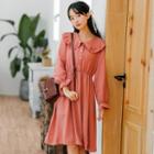 Ruffle Trim Peter Pan Collar Long-sleeve Dress