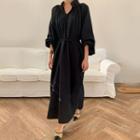 Long-sleeve Elastic-waist Maxi Dress