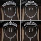 Wedding Set: Rhinestone Tiara + Pendant Necklace + Dangle Earring