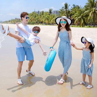 Family Matching Sleeveless Lace Jumpsuit/ Short-sleeve T-shirt/ Drawstring Shorts