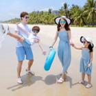 Family Matching Sleeveless Lace Jumpsuit/ Short-sleeve T-shirt/ Drawstring Shorts