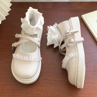 Ruffle Cross Strap Platform Mary Jane Shoes