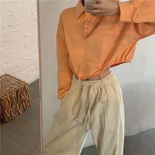 Polo-neck Drawcord Cropped Pullover